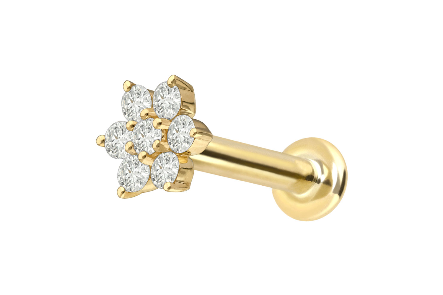 18 Karat Gold Labret Piercing mit Innengewinde DIAMANT-BLUME